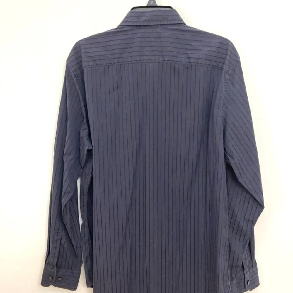 Banana Republic Shirt Men's XL 17/17.5 Slim Fit Dark‎ Gray w/ Blue Stripe